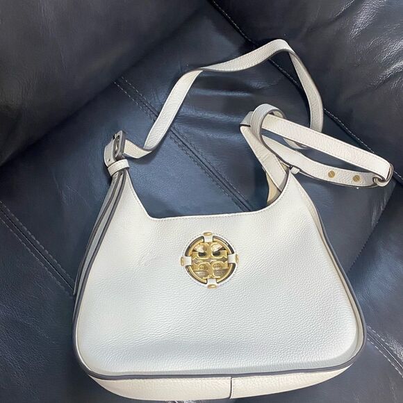 Tory Burch Miller Pebbled Leather white Hobo Shoulder Bag - Picture 9 of 9